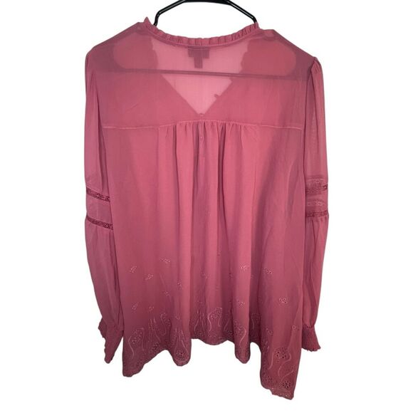 Torrid Chiffon Smocked Collar Embroidered Long Sleeve Button Up Blouse - Picture 4 of 6